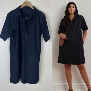 Lauren Ralph Lauren Women’s XL Chainna Denim Dress Dark Blue Midi Pockets Collar
